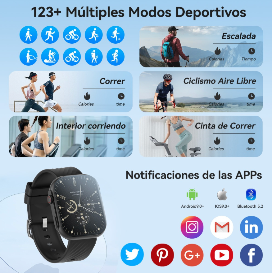 PACK ESPECIAL - RELOJ SMART + 7 CORREAS DE REGALO + CARGADOR INALÁMBRICO
